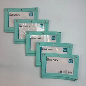 Pen+Gear 3 Ring Binder Pouch Pencil School Zip Bag Teal, Window Lot Set of 5